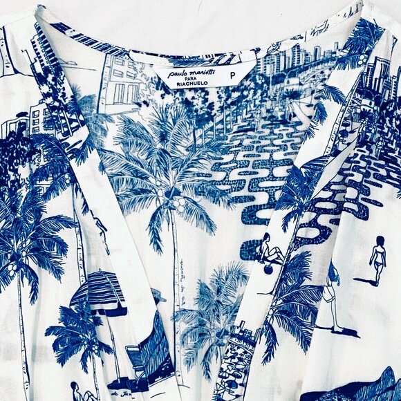 NWT Paulo Mariotti dress beach cover Womens Petite blue white midi button front - Picture 4 of 14